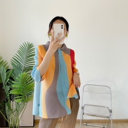 Pleated  colorblock button blouse