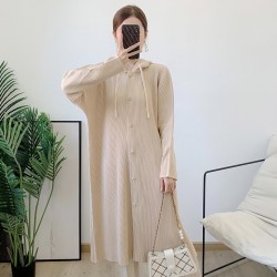 Pleated hooded button tunic