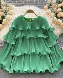 Pleated tier ruffle blouse