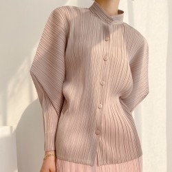 Pleated stand collar blouse
