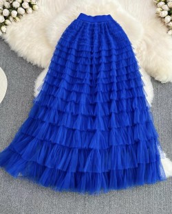 Long candy color ruffle skirt