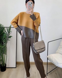 Pleated Colorblock blouse and pants set