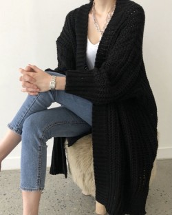 Long cable knit cardigan