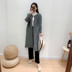 Pleated long two-way cardigan