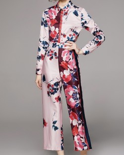 Floral motif blouse and pants set