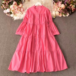 Candy Color Dress with Puff Sleeves