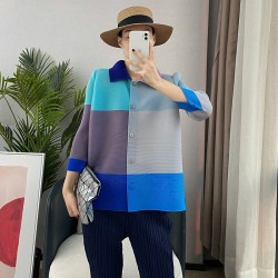 Pleated colorblock blouse