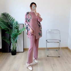 [PREMIUM] Floral pleated blouse and pants set