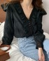 V-neck embroidery blouse