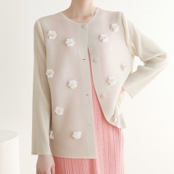 Pleated Blouse with Floral Applique