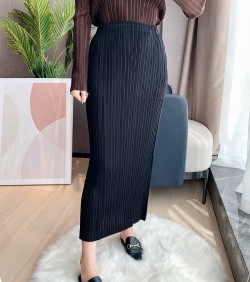 Pleated skirt with slit
