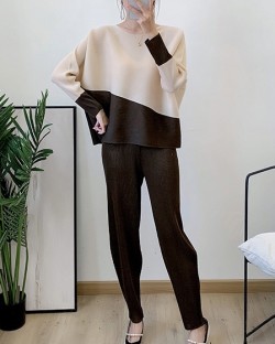 Pleated Colorblock blouse and pants set
