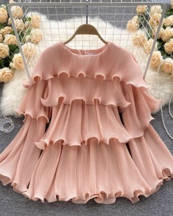 Pleated tier ruffle blouse
