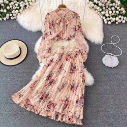 Floral Scarf Top and Skirt Set