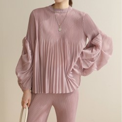 Pleated ruched sleeve blouse