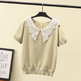 LM+  Lace Collar Knit Top