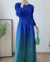 Pleated Ombre puff sleeve dress