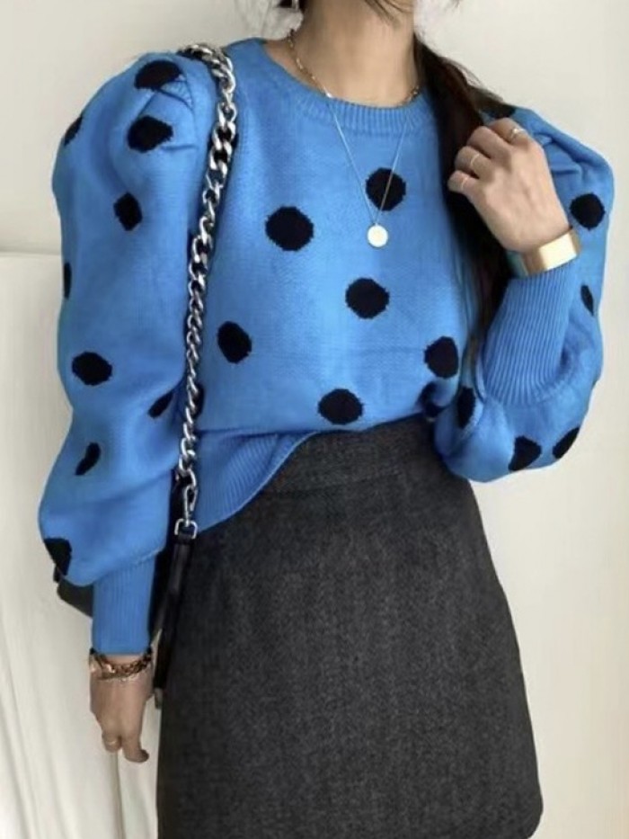 Polka dot knit pullover