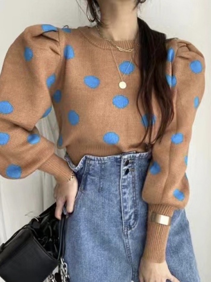 Polka dot knit pullover